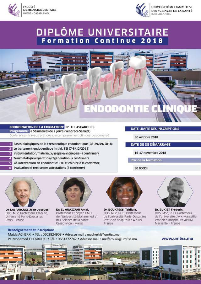 Diplôme Universitaire d'Endodontie Clinique UM6SS 2018/2019