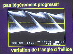 Fig. 2 : Aspect longitudinal de l’instrument. Variation progressive de l’angle et du pas de la pointe vers la partie cervicale
