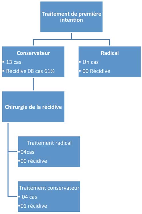 Schémas récapitulatif des résultats thérapeutiques en fonction du type de chirurgie